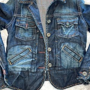 WESTERN GLOVE WORKS Jacket Womens Size Small Blue Jean Denim Trucker Plaid Lined